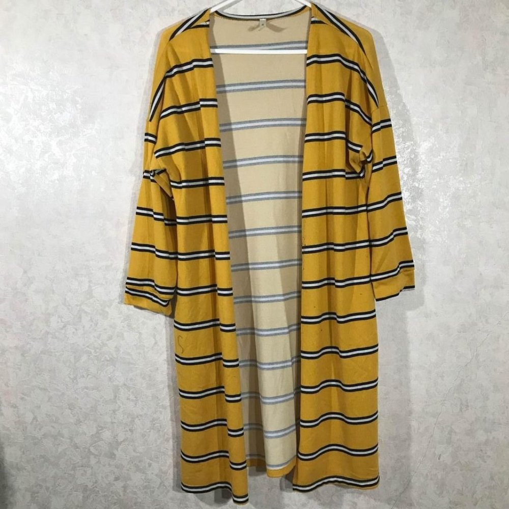 Emerald women’s large yellow striped longer cardigan